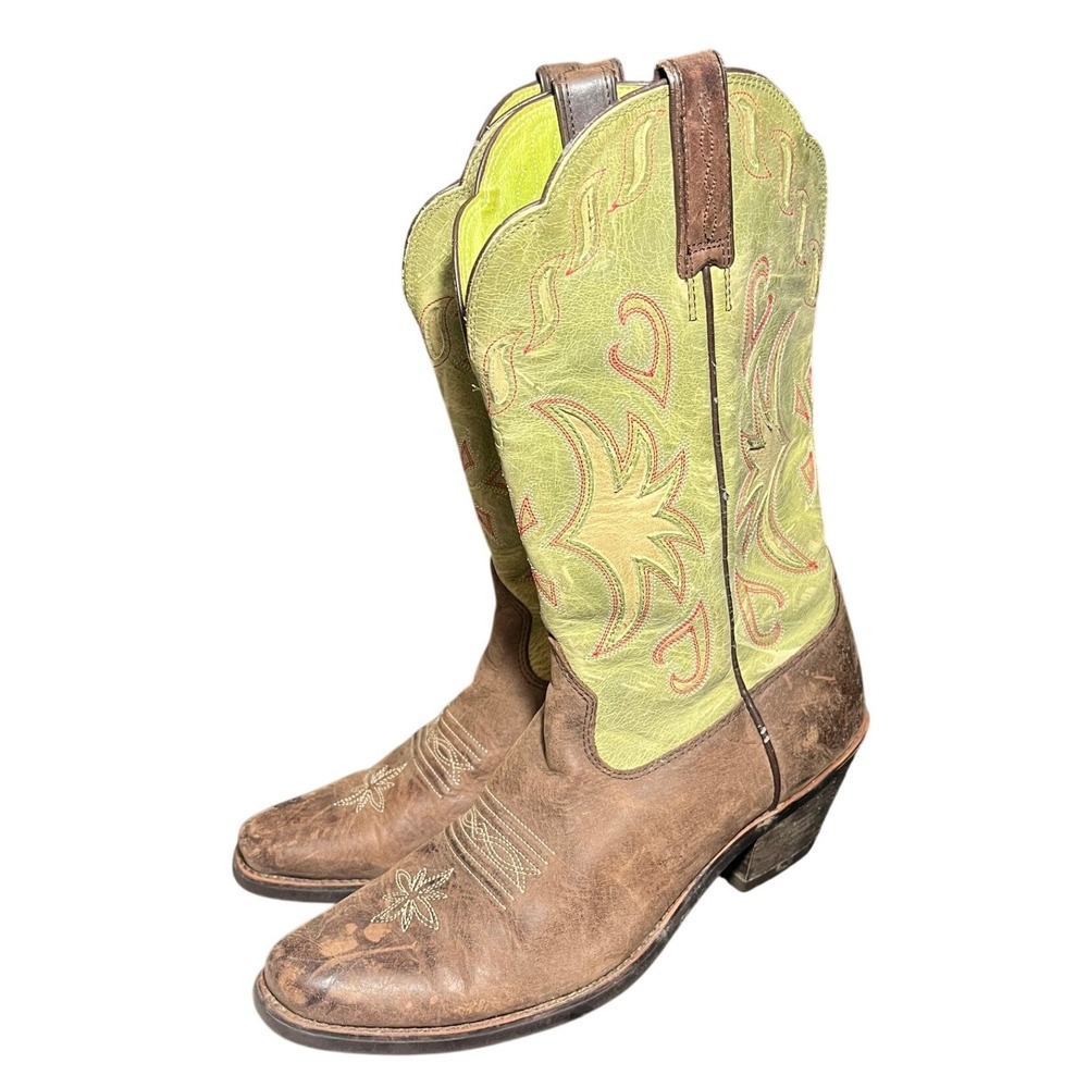Womens Ariat 15771 Manzanita Green Leather Western Cowboy Snip Toe Boots Size 8